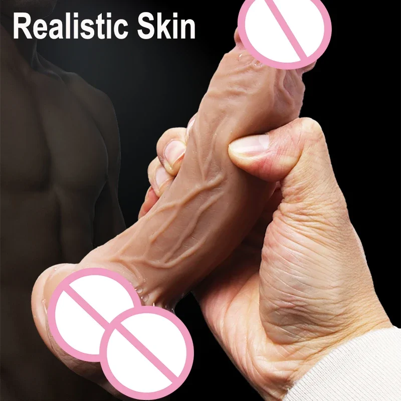 Soft Double Layer Silicone Dildo Realistic Huge Penis Suction Cup Dick Sex Toy Flexible Women G-spot Dildos Vagina Anal Massage