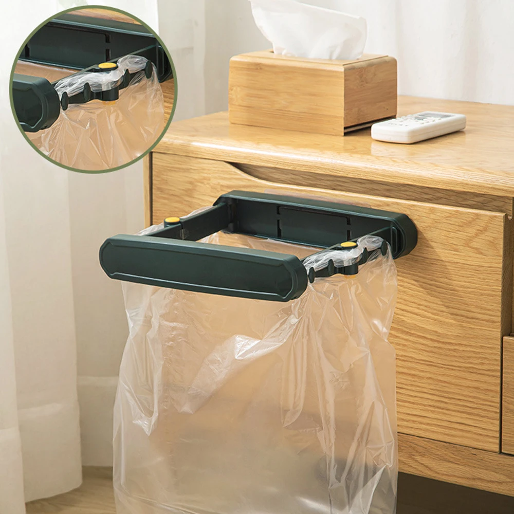 Wall Mounted Garbage Bag Holder Punch-free Foldable Hanging Trash Bag Storage Rack Basin Stand Towel Rack Kitchen Organizer