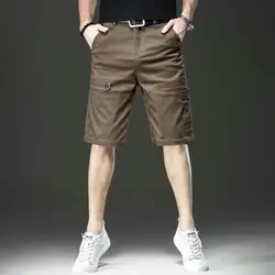 Pantalones cortos informales de estilo americano para hombre, Shorts masculinos con bolsillos sólidos, cremallera, botón, tendencia versátil, rectos, hasta la rodilla