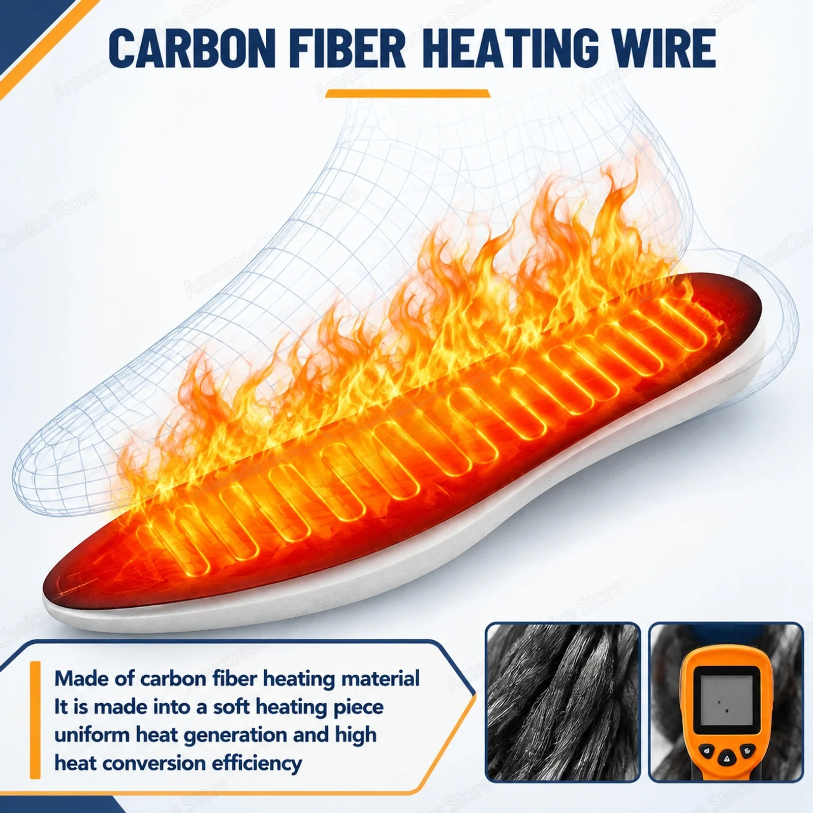 USB Heated Insoles with Electric Warming Pad Design, Winter Shoe Inserts for Outdoor Sports and Active Training PTFE Cloth Tape