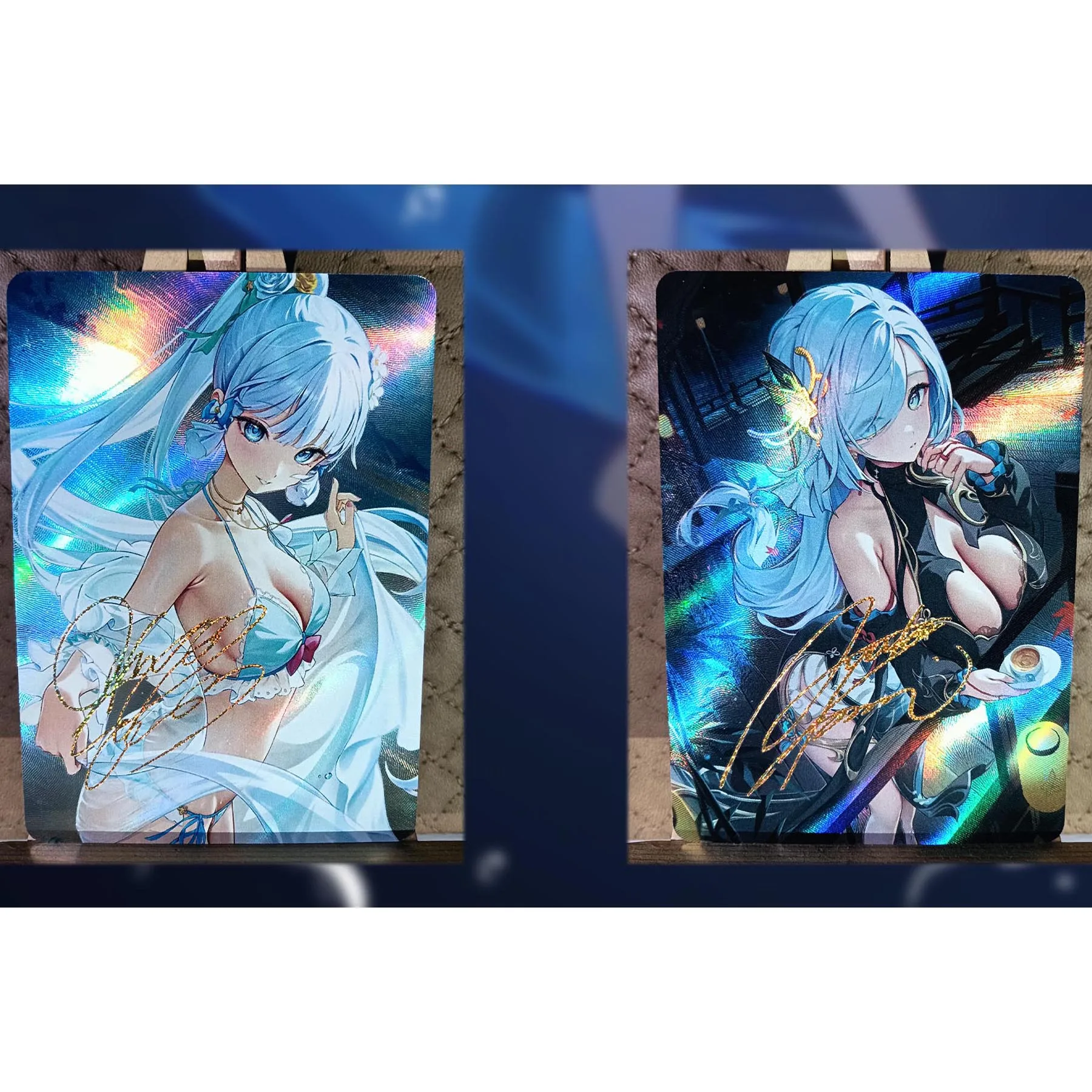 2 Stks/set Diy Self Made Genshin Impact Shenhe Kamisato Ayaka Collectiekaart Refraction Color Flash Signature Card Anime Kaarten