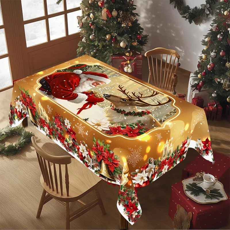 الذهبي عيد الميلاد سانتا كلوز مفرش المائدة زينة عيد الميلاد للمنزل 2025 هدايا عيد الميلاد نافيداد السنة الجديدة 2026 غطاء طاولة طعام