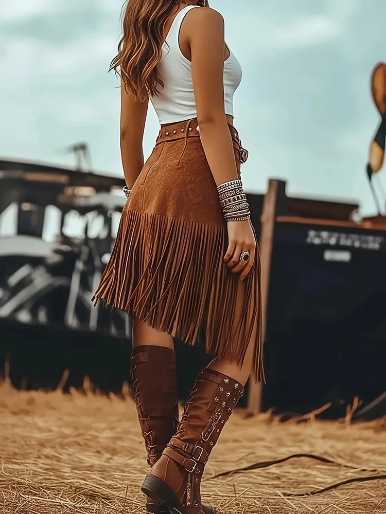 Fall 2026 New Arrivals: Women's Fringed A-Line Skirt—Cross-Border Fringed Patchwork Skirt, Retro, Versatile
