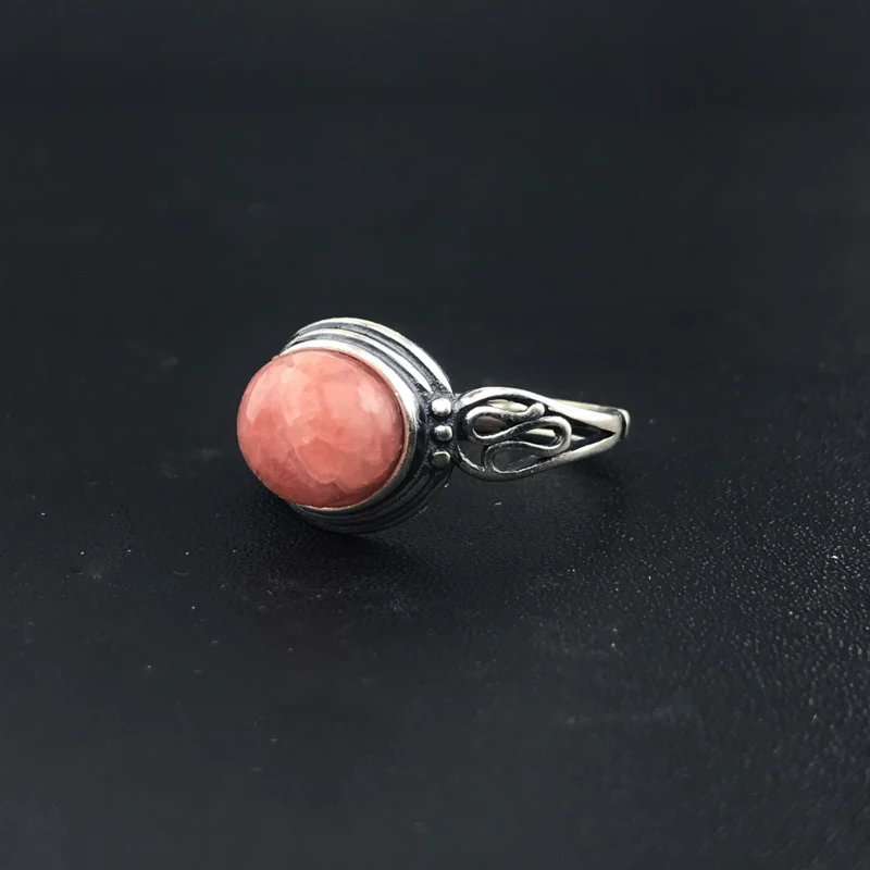 CSJ Natural Rhodochrosite Rings 925 Sterling Silver Precious Gemstone Fine Jewelry Wedding Engagment for Women Lady Gift