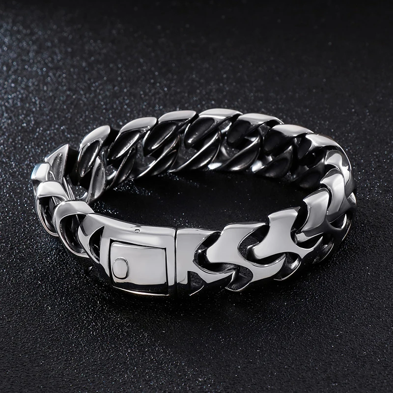 Fongten Bracelet For Men Silver Color Stainless Steel Bone Link Chain Male Bangle Bracelets Shiny Wristband Jewelry Wholesale