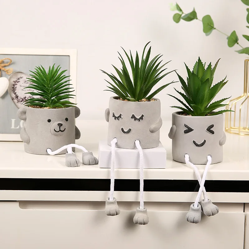 ‌Cute Succulent Planter - Handmade Concrete Flower Pot, Mini Desktop Decor for Office/Home, Unique Gift for Plant Lovers‌
