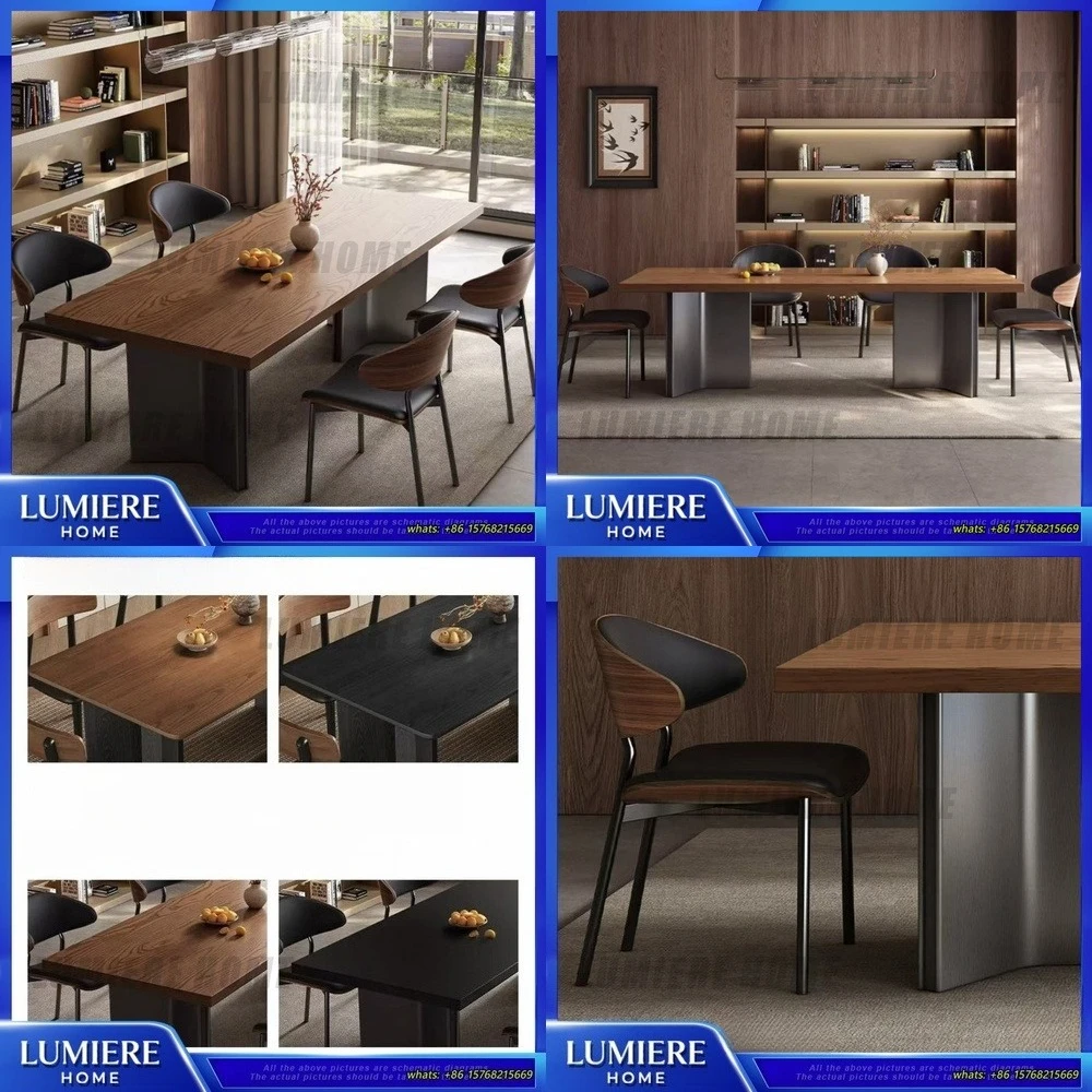 

Mid Century Modern Dining Table Set Solid Wood Walnut Finish for Home Restaurant Large Size Coffee Desk Ash Wood Style