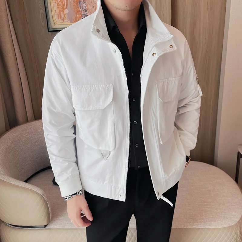 2024 Fashion New Stand Collar Jacket for Men Large Pocket Zipper Casual Business Jackets Social Streetwear Outwear Coats