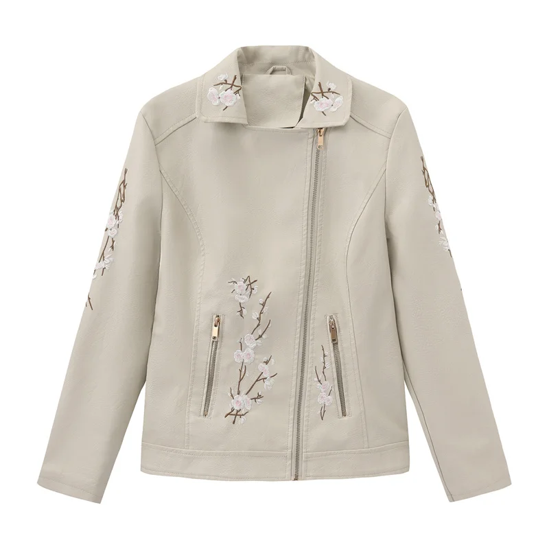 2025 Streetwear Giacca corta in pelle ricamata Cappotti in PU da donna Primavera Autunno Zipper-up Moto Biker Capispalla Giacche di grandi dimensioni