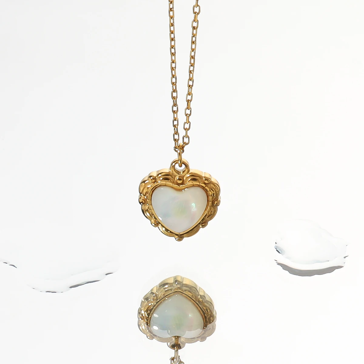 YACHAN Tarnish Free 18K Gold Plated Stainless Steel Pendant Necklace for Women White Shell Heart Charm Trendy Jewelry