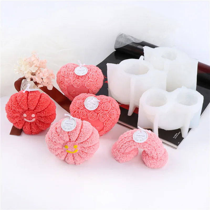 

Smile Love Rainbow Rose Flower Silicone Mold Gypsum form DIY Handmade Aromatherapy Candle Ornaments Handicrafts Soap Mold Hand