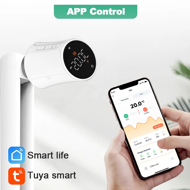 Tuya Smart Home WiFi Thermostatic Radiator Valve TRV Thermostatic Valve Wifi Thermostat Temperature Controller Alexa Google Home