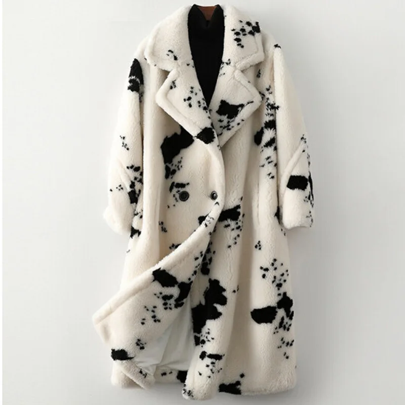 

Women's Winter Warm Wool Faux Fur Coat Shearling Coat Loose Long Printed Fashion Casual Trench Coat