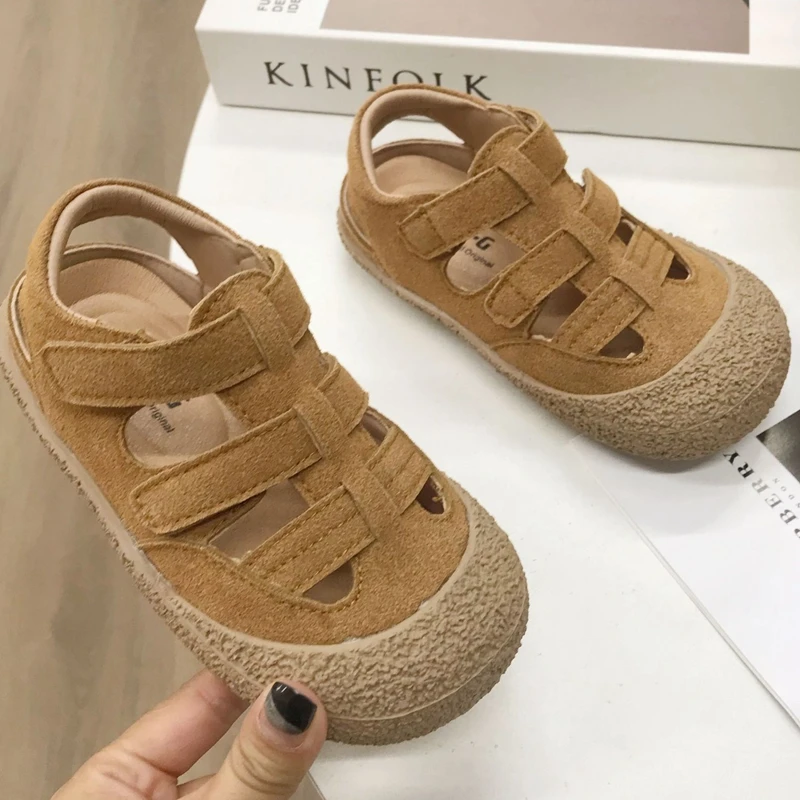 Brand Seude Fashion Gladiator Sandals For Boys Girls,Solid Closed Toe Soft Hollow Sneakers Sandals For Toddler,Kids Strap Shoes