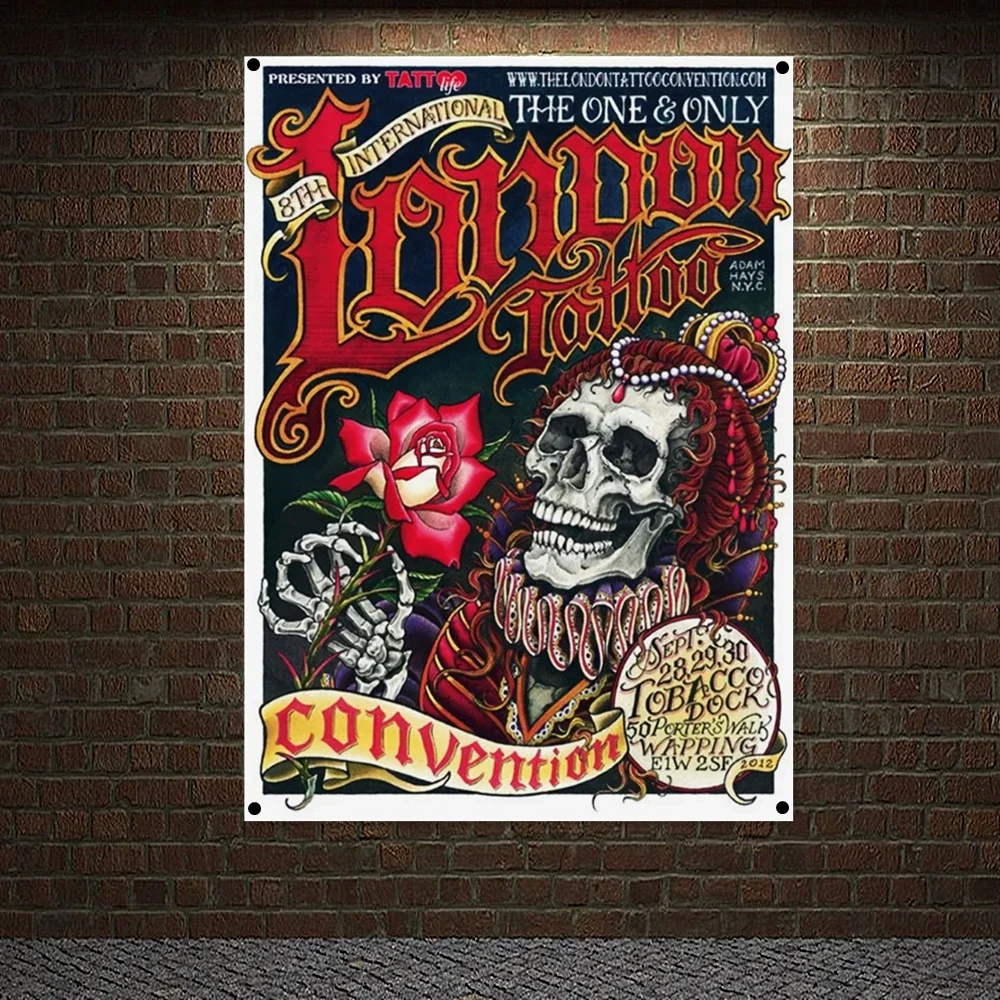 London Tattoo Convention Posters Tapestry Wallpapers Bar Cafe Home Decor Skull Art Banners Flags Wall