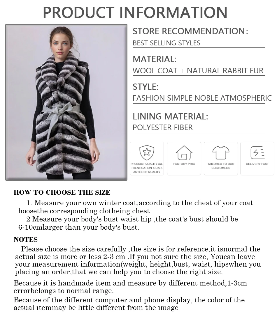 レディース レックスラビットファー ベスト ノースリーブ ロング カシミヤウールベスト 襟付き チンチラファーコート 新入荷 本物の毛皮コート