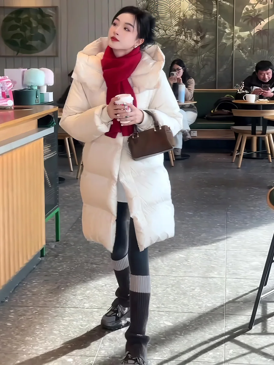 Puffer Jaet 90 blanco Du down con capucha de longitud media Thi cálido adelgazante prendas de vestir exteriores invierno 2025 nuevo Sle Commute Sle