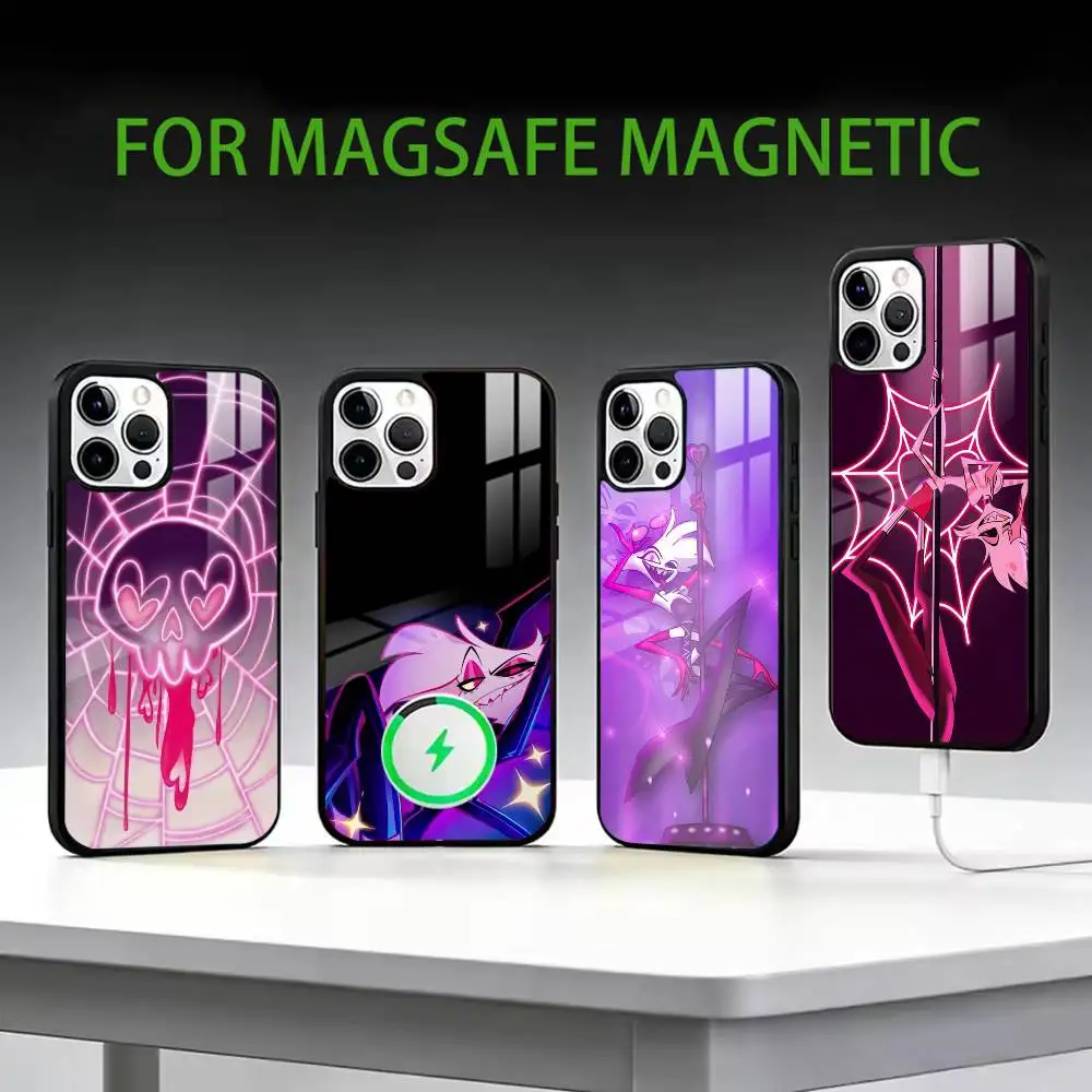 

A-Angel Dust H-Hazbin H-Hotel Phone Case For iPhone17,16,15,14,13,12,11 Plus,Pro Max Magnetic For Magsafe Wireless Charging