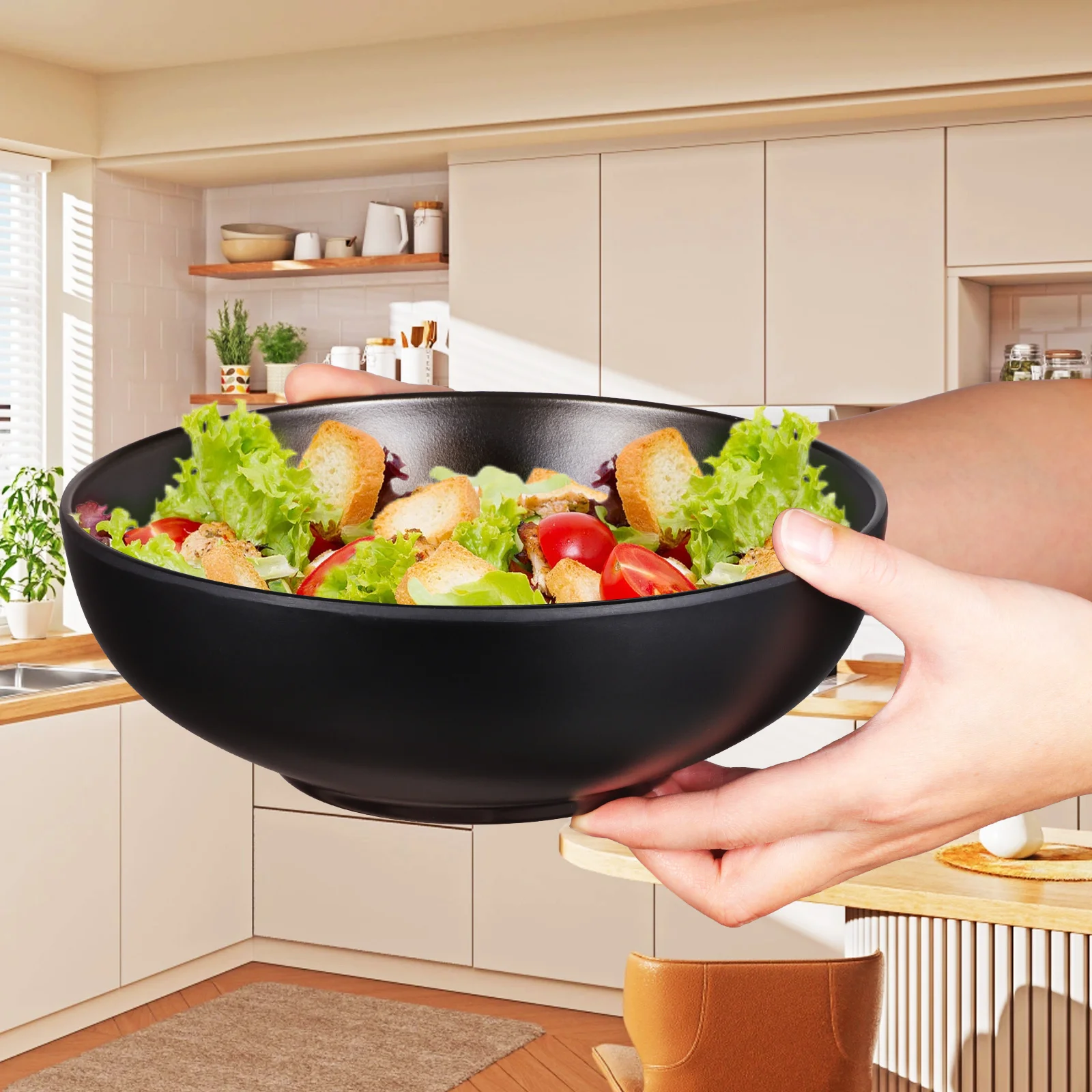 Japanese Ramen Bowl Black Melamine Tableware Imitation Porcelain Noodle Soup Container A5 Size for Home Restaurant Use