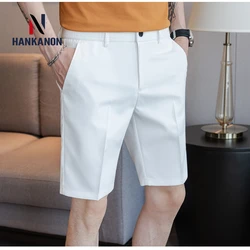 Men's Suit Shorts, Solid Color Summer Five-point Pants, Business Casual Men's Straight Pants.Elasticity, Elastic Waistband.