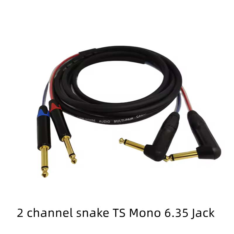 Audio NEW 2 Channel Right-angle plug Mono SNAKE CABLE Mono 6.35 jack audio signal cable Stage lighting transmission signal cable