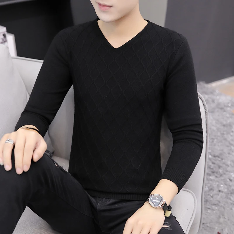 Men's Knitwear V Neck Slim Knitwear Spring Clothes Long-Sleeved Bottoming Shirt Inner Wear Thin White Black Gray Youth Top Men's Clothing