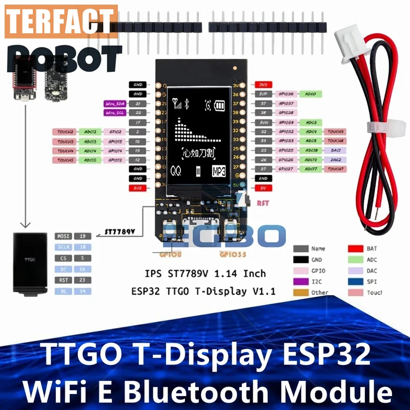 

Модуль разработки TTGO T-Display ESP32 с Wi-Fi и Bluetooth для Arduino, 1,14-дюймовый ЖК-дисплей, 4 МБ