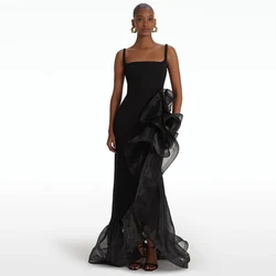 Sexy Evening Dresses Black Jersey&Net Ruffles Bespoke Occasion Gown Mermaid&Trumpet Spaghetti strap Long Dresses