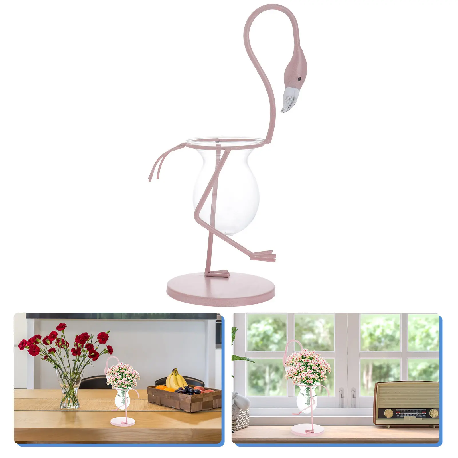 

1 шт. Прозрачная гидропонная ваза с художественным декором в виде фламинго, идеально подходит для комнатных растений, цветов, украшения рабочего стола, домашнего декора.