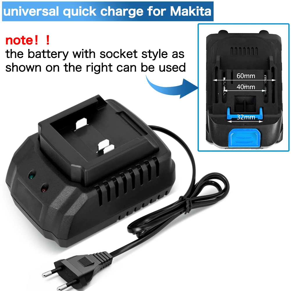 Imagem -03 - Carregador de Bateria de Lítio Modelo Makita Aplicar na Furadeira Elétrica Rebarbadora Ventilador Elétrico Ferramentas Elétricas 18v 21v ue Eua uk Plug