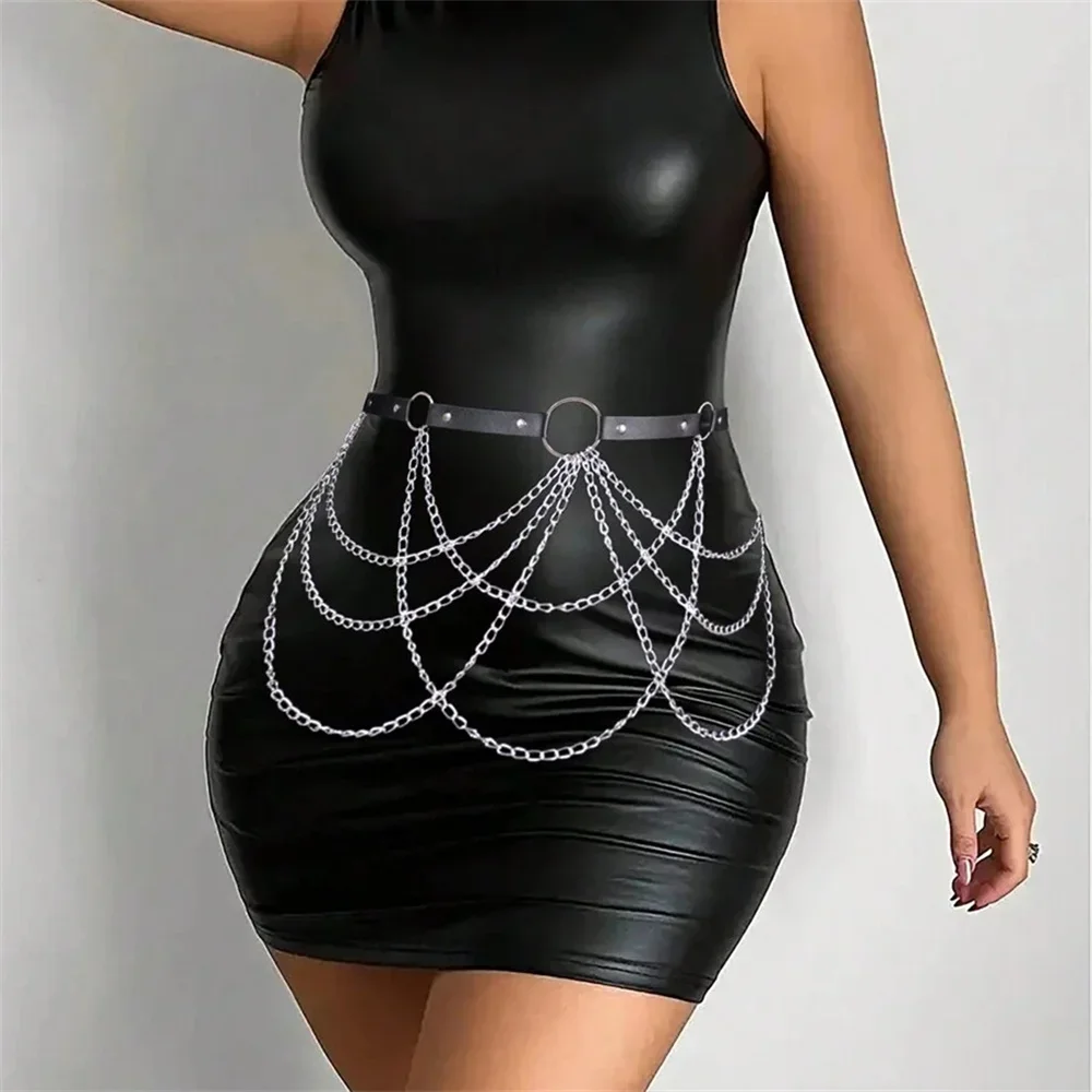 Harness For Women Chain Garter Belt Goth Body Bondage Sexy Lingerie Metal Ring Skirt Body Bondage Waist Chain Belts Fetish