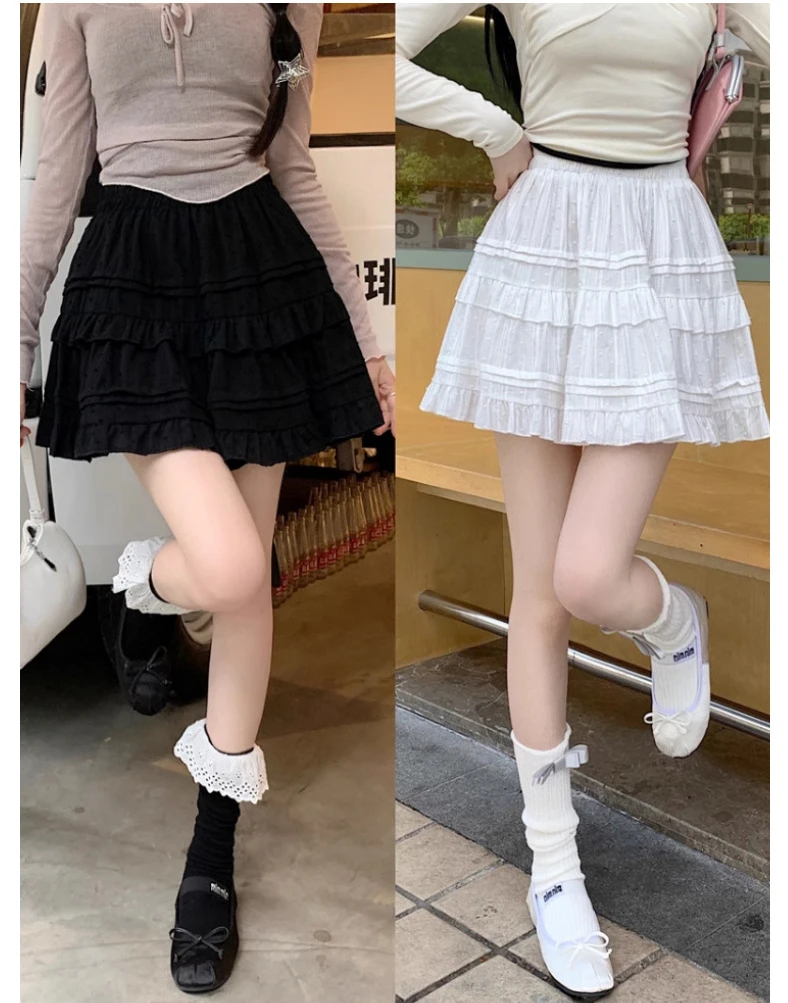 

Female Pure Cotton Ballet Style White Lotus Leaf Border Guard Shining Skirt Female Small Cake Fluffy Short Skirt A-line Skirt