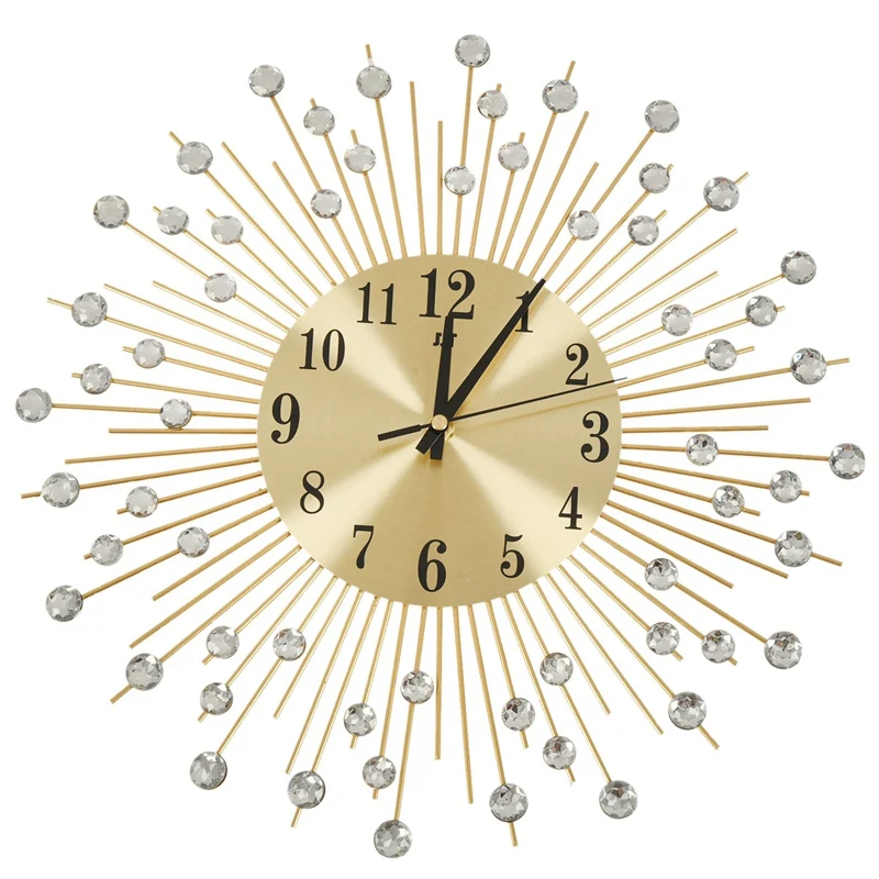 

Wall Clock Diamonds Decorative Round Clock Metal Living Room Decor Quiet Quartz Clocks Modern Minimalist Clocks(Gold)