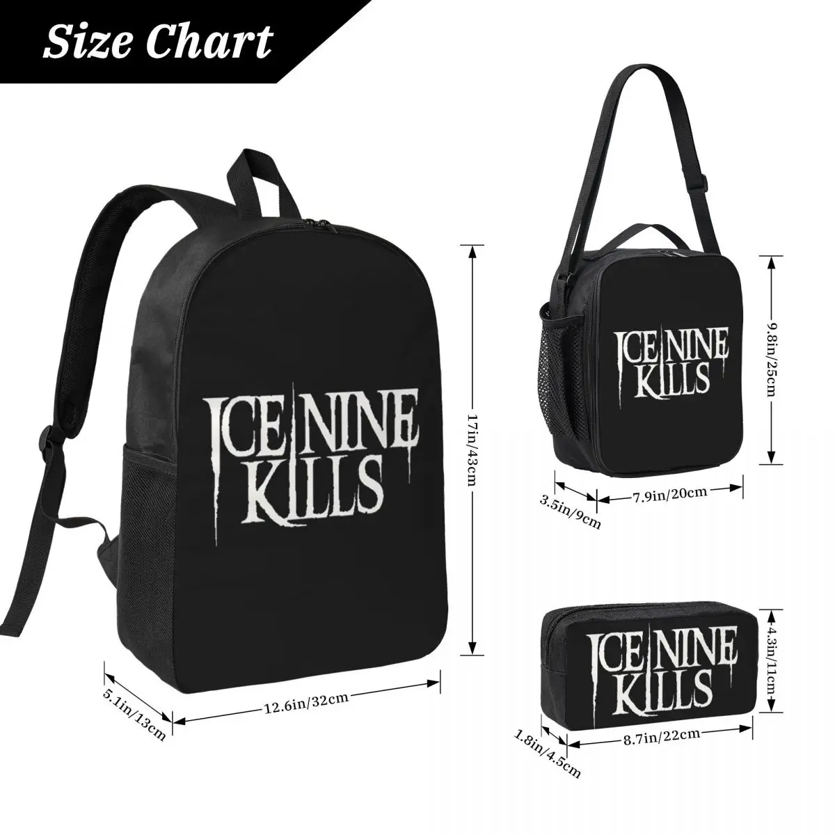 Ice Nine Kills Backpack Student BookBag School Bag Laptop Shoulder Bags 3ps Insulated Lunch Bag Pencil Case