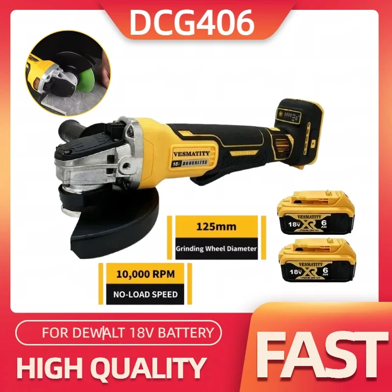 DCG406 125MM Angle Grinder Cordless Brushless 9000RPM Cutting Machine Polishing Machine For Dewalt  Battery