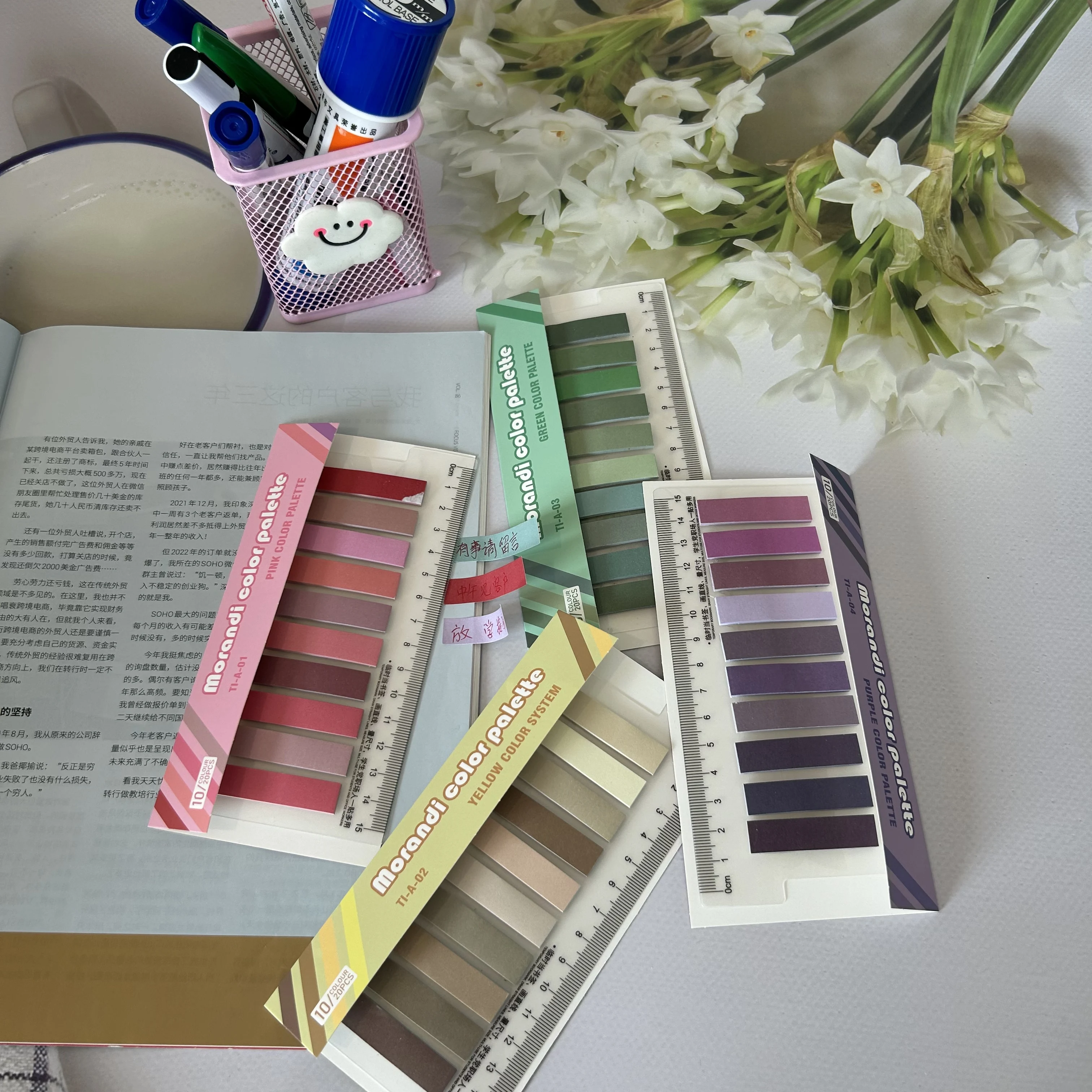 

200 PCS Morandi Sticky Tabs Book Tabs Index Tabs Page Memo Sticky Note for Page Marker Planner Stickers Office School