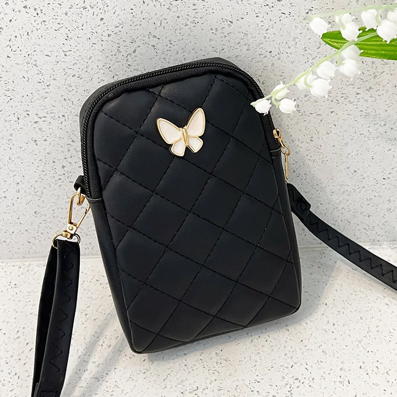 Lingge small bag women\'s handbags 2023 new Korean version of the mobile phone bag embroidered butterfly crossbody bag