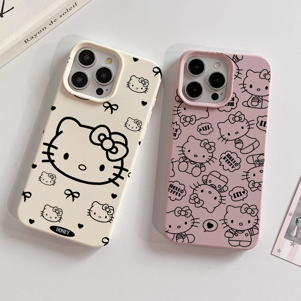 حافظة لهاتف شاومي ريدمي A5 A3 14C 12C 10C 9C A1 A2 نوت 13 14 12 Pro Plus 11 10 11S 10S غطاء نسيج جلدي هالو كيتي #2