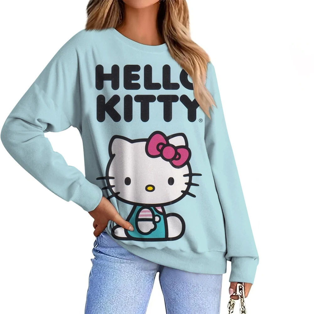 2025 خريف شتاء جديد وصول المرأة موضة هوديي مرحبا كيتي طباعة بلوزات الإناث اليومية عادية رياضي فضفاض البلوز