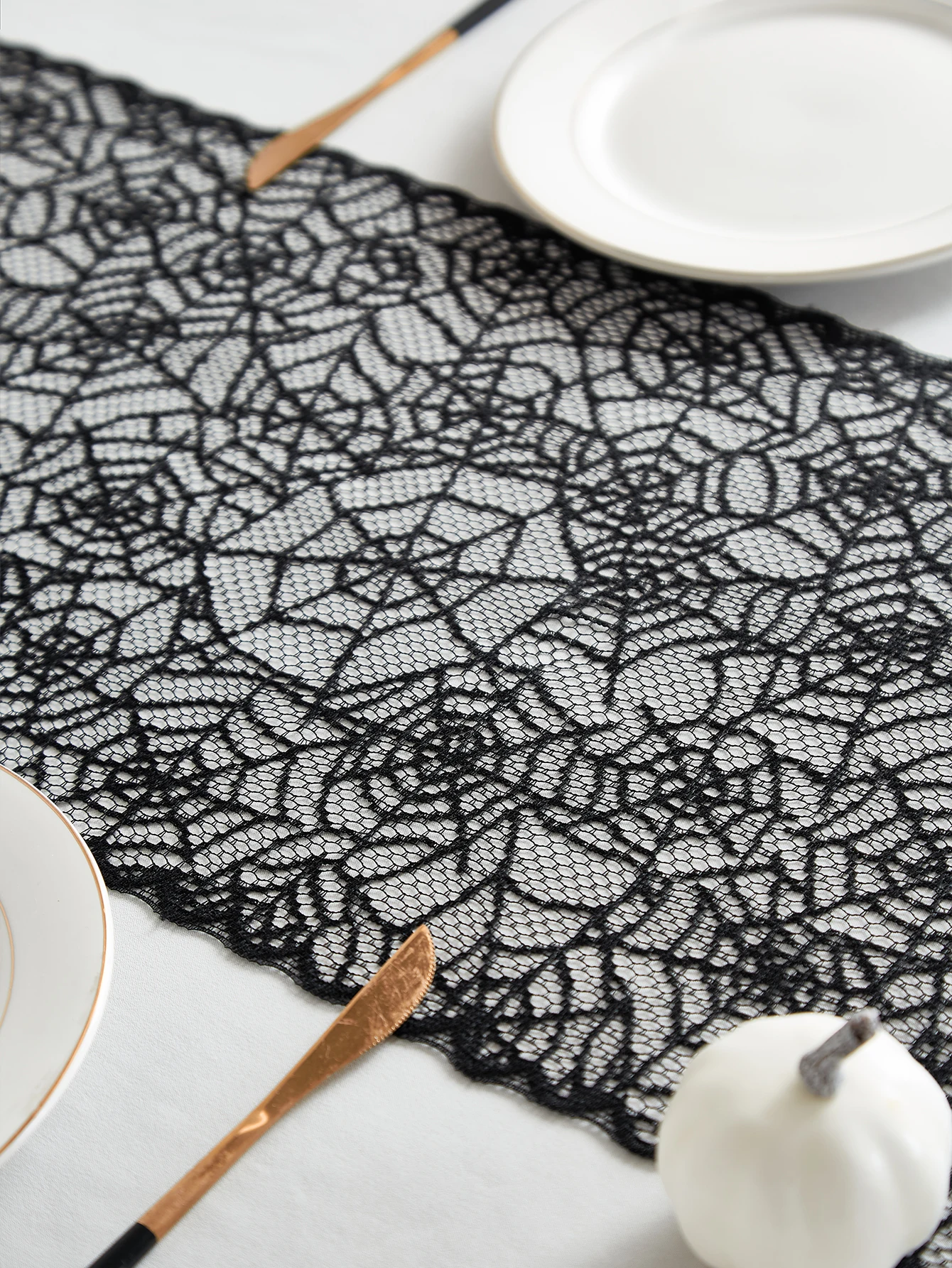 Black Lace Table Runner Halloween , Spider Web TableRunner for Halloween Table Decor,