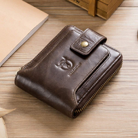 BULLCAPTAIN Genuine Leather Wallet for Men Large Capacity ID Window Card Case with Zip Coin Pocket