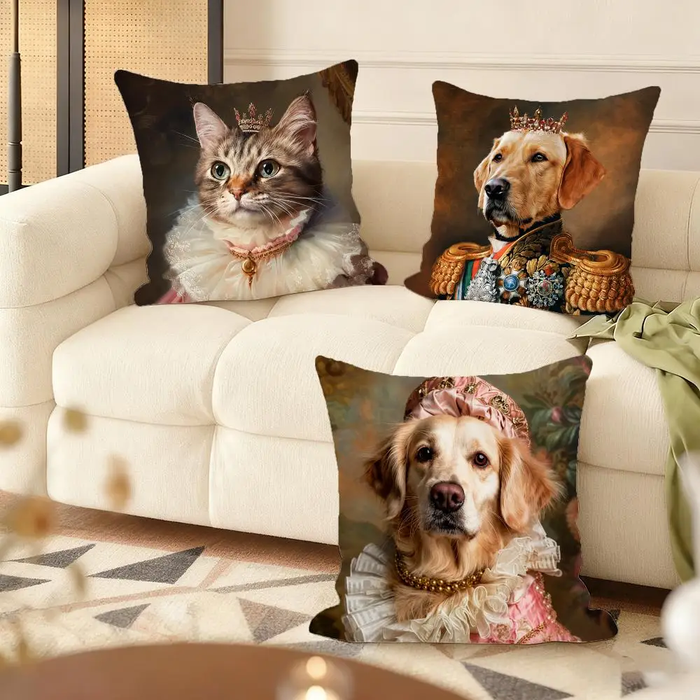 Custom Royal Pet Portrait Cushion Cover Soft Short Plush Pillow Cover Smooth Cozy Texture Aesthetic Cushion Case Home Decor
