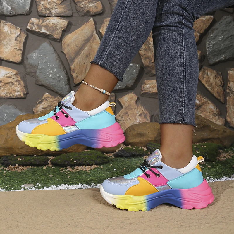 

Women Running Sneakers Fashionable Colorful Designer Shoes Casual Comfortable Lace Up Loafers Outdoor Platform Female Sneakers