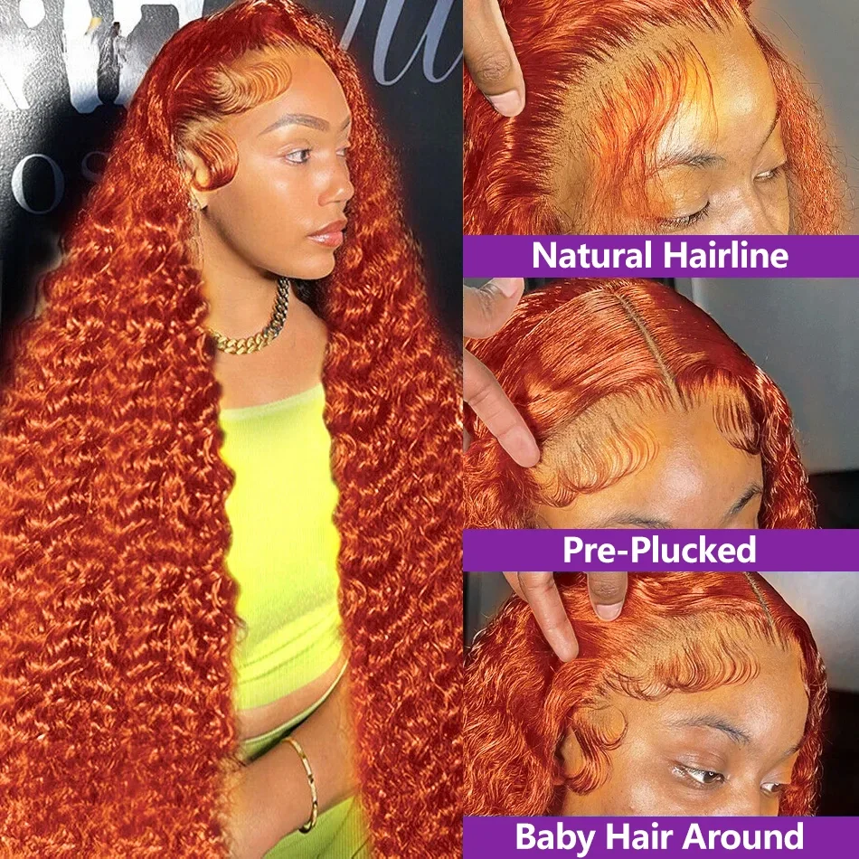 Orange Ginger Lace Front Wig Human Hair Curly Wigs 13X4 13x6 Hd Lace Deep Wave Frontal Wig 30 Inch Brazilian Preplucked Wigs