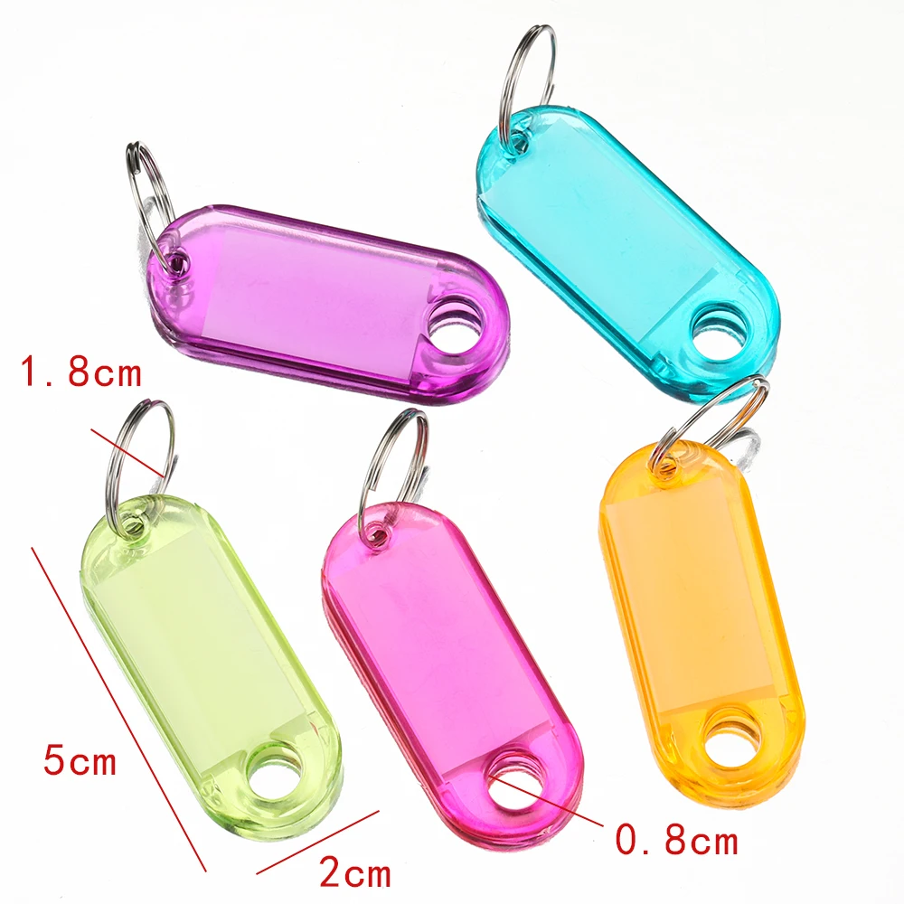 50/10Pcs Multi Style Plastic Key Labels With Jump Rings Mixed Color Key Markings for DIY Key Chain Kit Numbered Name Luggage Tag