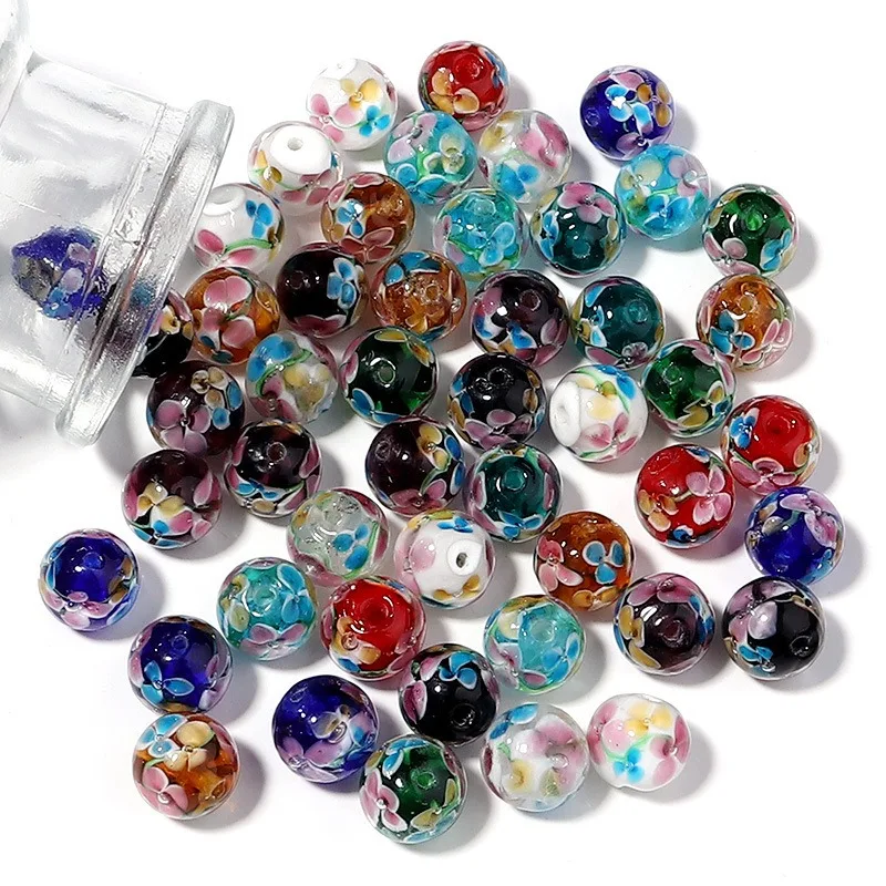 Handmade Floral Pattern Lampwork Beads Glazed Glass Bead for Jewelry Making DIY Necklace Multi-Color Layered Boho Craft Supplies