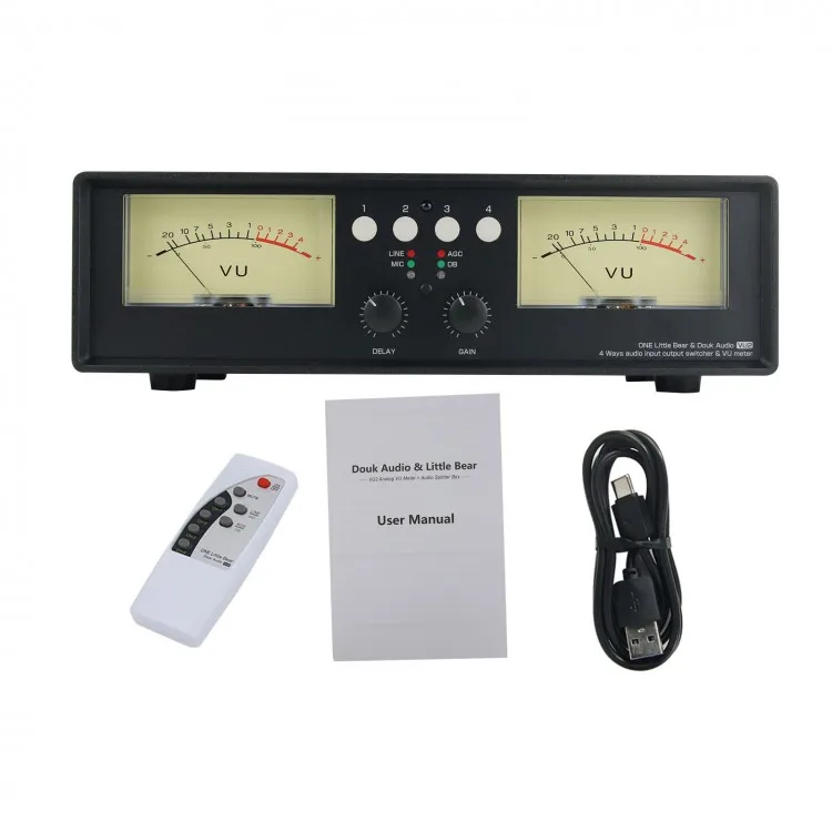 

VU2-L Bulb Version MIC+LINE Dual VU Meter Audio Splitter Box 4-Way Switcher Sound Level Indicator