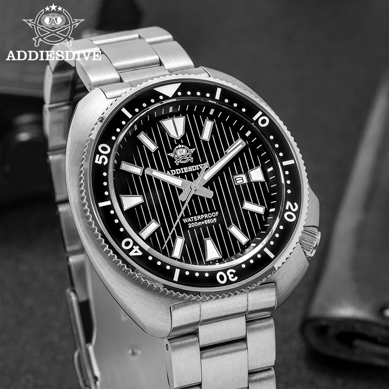 Addiesdive الفاخرة الفولاذ المقاوم للصدأ الياقوت كريستال رجل ساعة كوارتز AD2507 reloj hombre مقاوم للماء سوبر مضيئة جديد ساعة رجالي