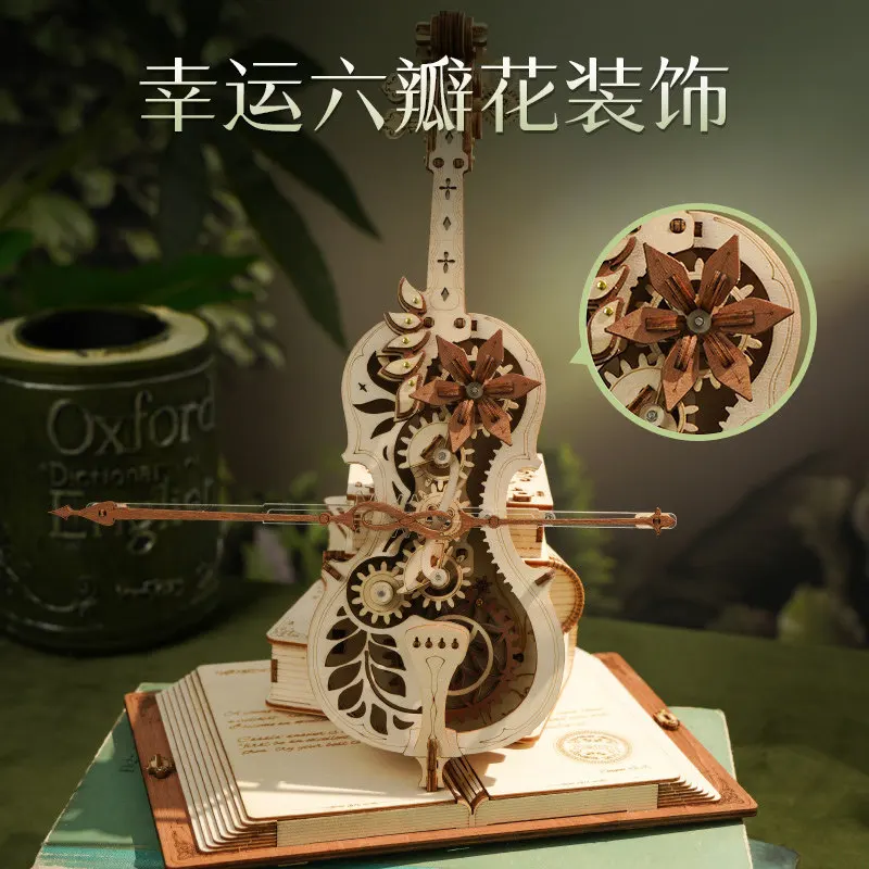 Secret cello music box 3d wooden puzzle DIY handmade birthday gift music box for girlfriend