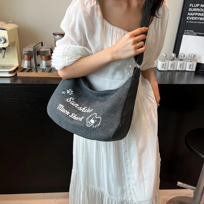 

2025 New Women's Letter Denim Canvas Bag - Casual Fashion Versatile Dumpling - Style Tote & Messenger Bag